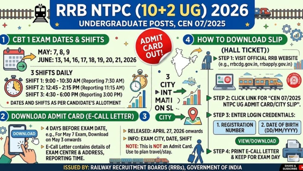 RRB NTPC 10+2 UG Admit Card 2026